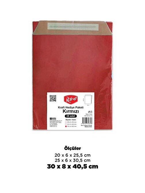 Roll-Up Kraft Hediye Paketi Kırmızı 30x8x40,5x4,5 25li