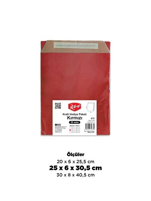 Roll-Up Kraft Hediye Paketi Kırmızı 25x6x30,5x4,5cm 25li