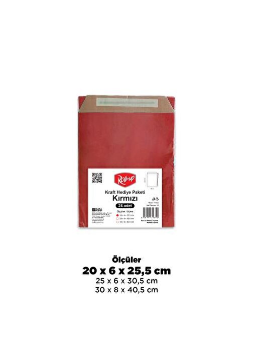 Roll-Up Kraft Hediye Paketi Kırmızı 20x6x25,5x4,5 25li