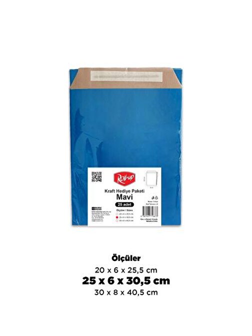 Roll-Up Kraft Hediye Paketi Mavi 25x6x30,5x4,5 25li
