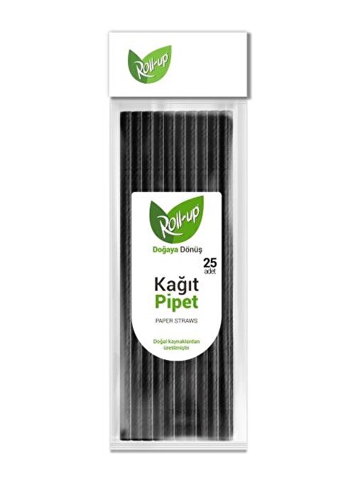 Roll-Up Doğa Dostu Siyah Kağıt Pipet 19,5cm 25li