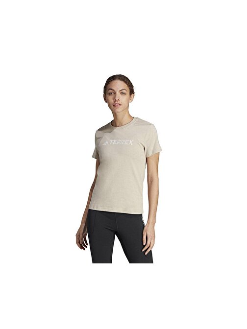adidas W Logo Tee Kadın Antrenman Tişörtü IB1157 Bej