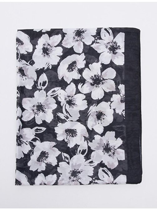 Siyah Çiçek Desenli Zarif Şal