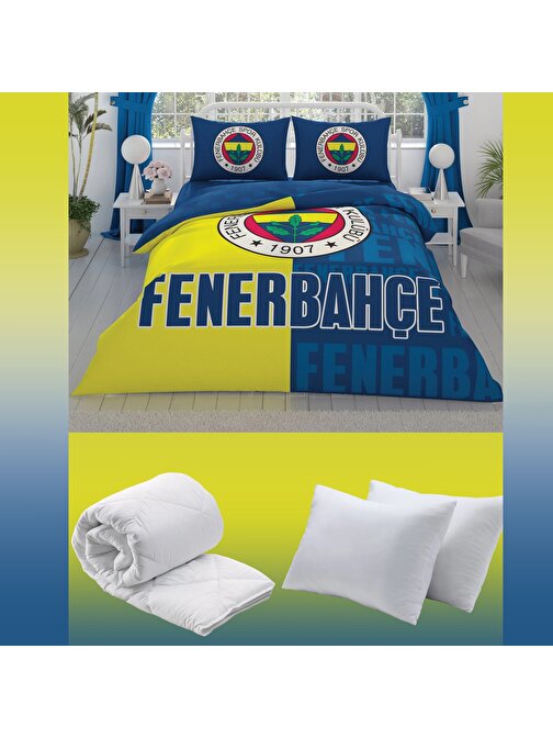 Fenerbahçe Parçalı Logo Çift Kişilik 7 Parça Yatak Seti - Nevresim Takımı + Yorgan + 2'li Yastık