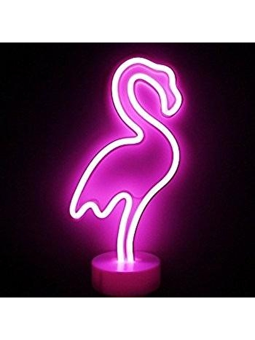 Neon Işıklı Flamingo Masa Gece Lambası USB+Pil