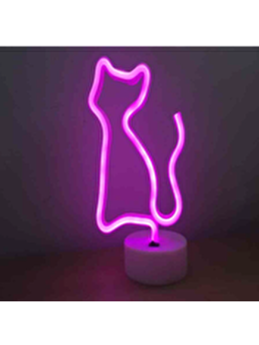 Neon Işıklı Kedi Lamba USB+Pil