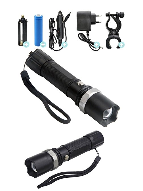 Km-110 Profesyonel Şarjlı El Feneri Ledli+flashlight+zoom Özellikli 6 Parça Full Set