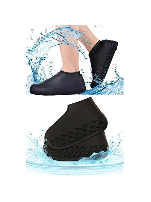 Siyah Silikon Yağmur Koruyucu Ayakkabı Kılıfı Kaymaz Su Kir Geçirmez Large (40-46)