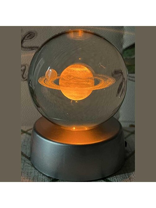 Plastik Altlıklı Satürn Işıklı Cam Küre 6 Cm MZ4-2357