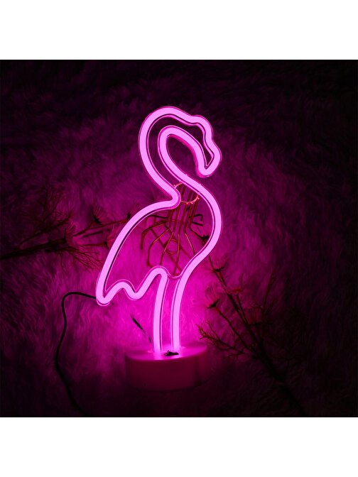 Pembe Flamingo Model Neon Led Işıklı Masa Lambası Dekoratif Aydınlatma Gece Lambası