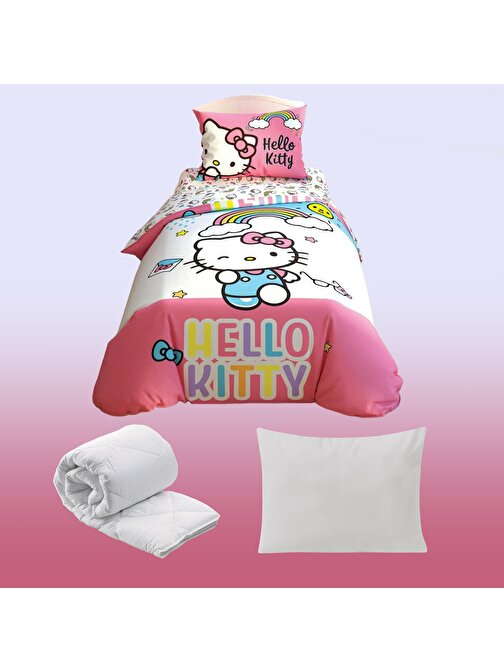 Hello Kitty Lisanslı Tek Kişilik Kız Çocuk Uyku Seti 5 Parça %100 Pamuk