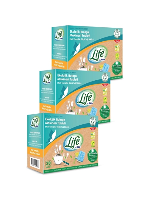 Life by Fakir Ekolojik Vegan Bulaşık Makinesi Tablet Deterjanı(30'lu) 3 Adet