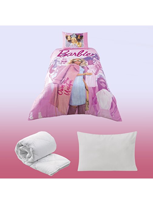 Barbie Pink Power Lisanslı Tek Kişilik Kız Çocuk Uyku Seti 5 Parça %100 Pamuk