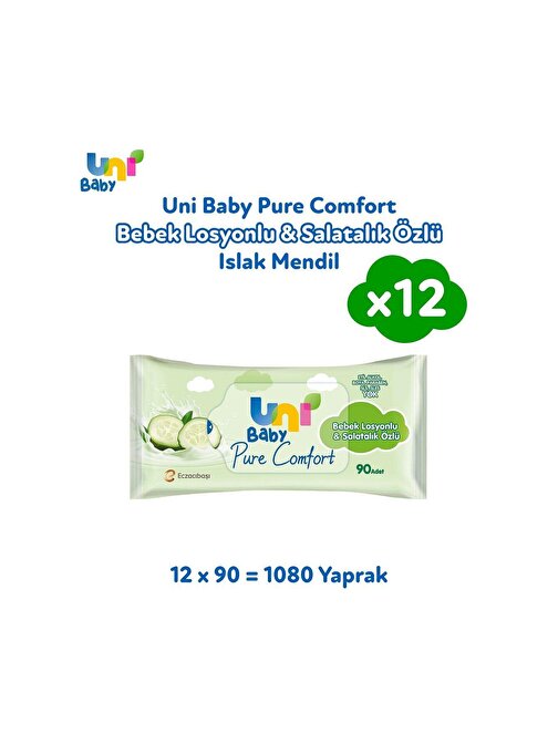 Uni Baby Pure Comfort Bebek Losyonlu & Salatalık Özlü Islak Mendil 12'Li 1080 Yaprak
