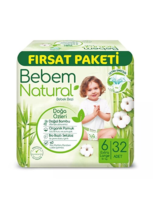 Bebem Natural Bebek Bezi Fırsat Paketi 6 Beden 15+ Kg 32 Adet