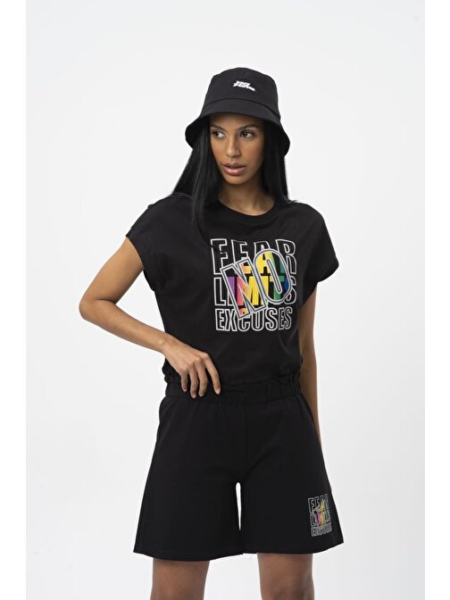 No Fear Orijinal Kadın Şort T-shirt İkili Takım Siyah