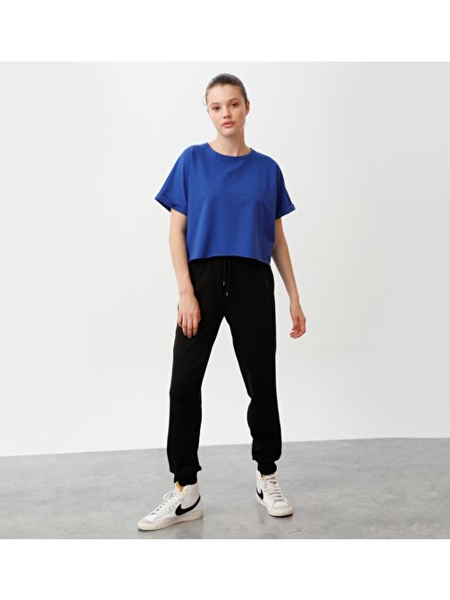 Nors Oversize Crop Kadın T-shirt Saks Mavi