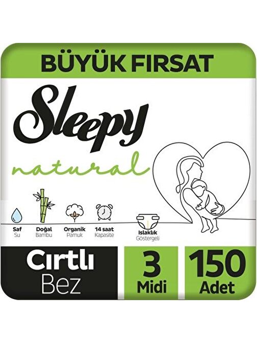 Sleepy Natural Büyük Fırsat Paketi Bebek Bezi 3 Numara Midi 150 Adet