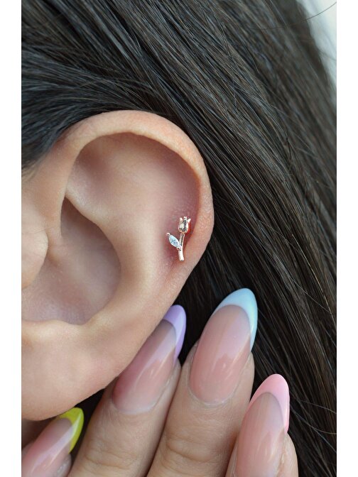 Çiçekli Tragus Helix Piercing Kıkırdak Rose Renk