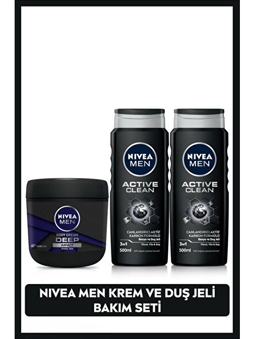 MEN Active Clean Erkek Duş Jeli 500ml X2 Adet ve MEN Deep Impact Nemlendirici El Vücut Kremi 400ml