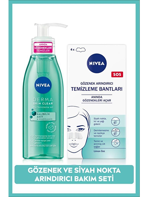 Siyah Nokta Temizleyici T-Bant, Dörtlü ve Derma Skin Clear Sivilce Karşıtı Yüz Temizleme Jeli 150ml