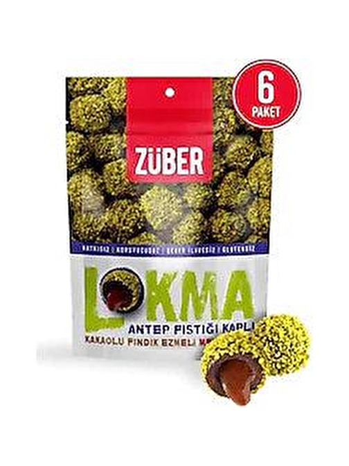 Züber Lokma Antep Fıstığı Kaplı Kakaolu Fındık Ezmeli Meyve Topu 96 g 6'lı Paket