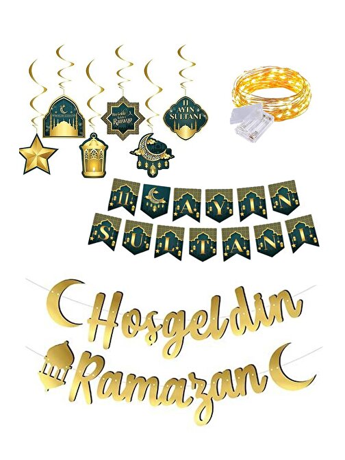 Ful Set Ramazan Süsü + Peri Led - Bayram Banner - Kaligrafi Hoş geldin Ramazan Banner Süs