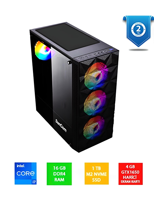 SUNCOM Gaming SG1-120 i7-12700F 16GB 1TB SSD 4gb GTX1650 DOS Masaüstü PC