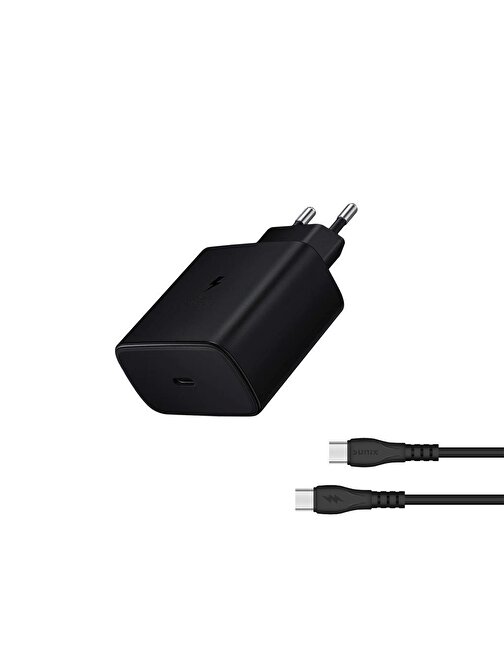 Sunix 45W USB-C Süper Hızlı Şarj Aleti Seti Type-C Siyah S-50