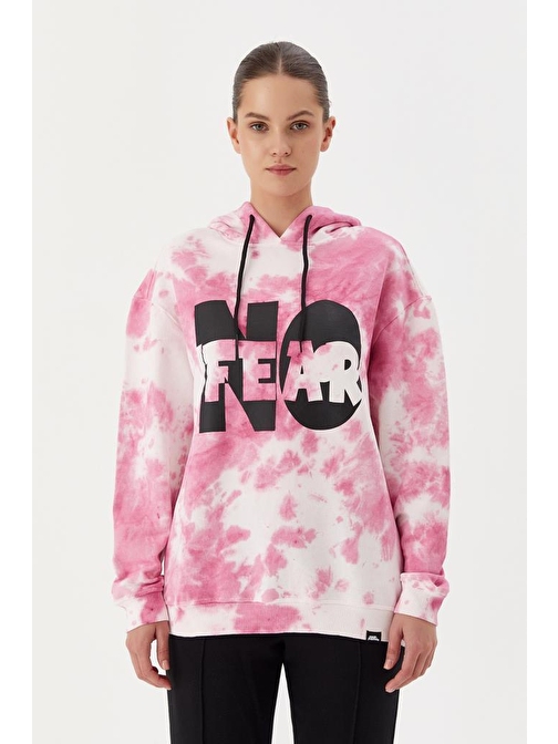 No Fear Kadın Sweatshirt Oversize Kapüşonlu Pembe Batik 72480