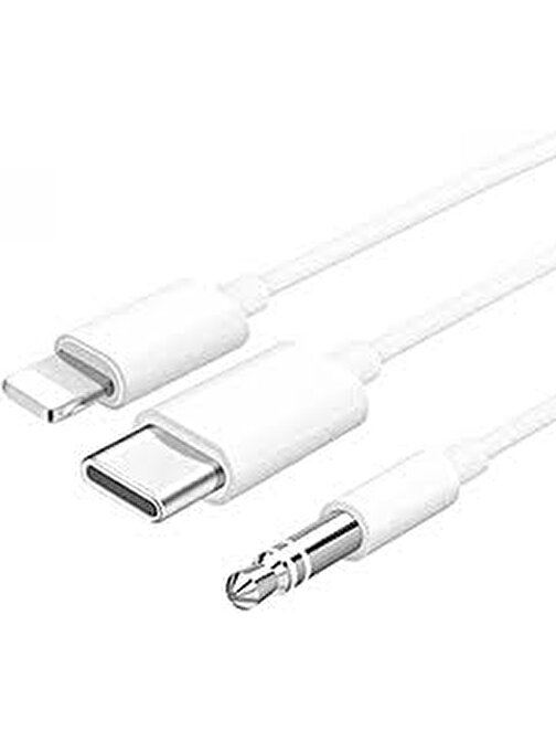 Lightning+Type c Aux cable White