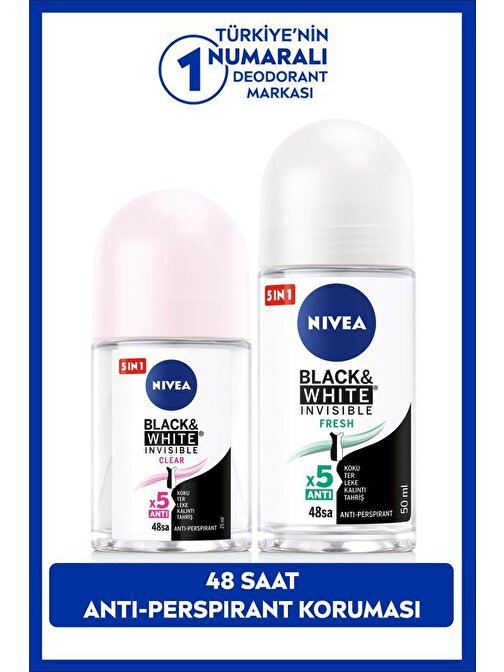NIVEA Kadın Roll-on Deodorant Black&White Fresh 50ml ve Mini Roll-on Black&White Clear 25ml