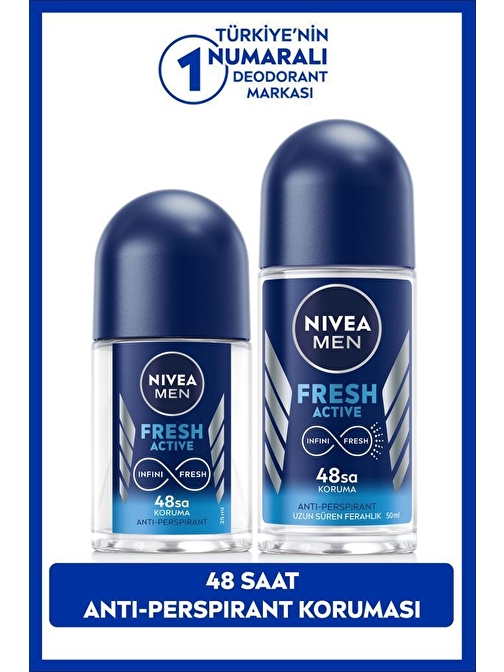 NIVEA MEN Erkek Roll-on Deodorant Fresh Active 50ml ve Mini Roll-on Fresh Active 25ml