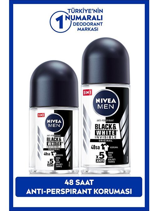 NIVEA MEN Erkek Roll-on Deodorant Black&White 50ml ve Mini Roll-on Black&White 25ml