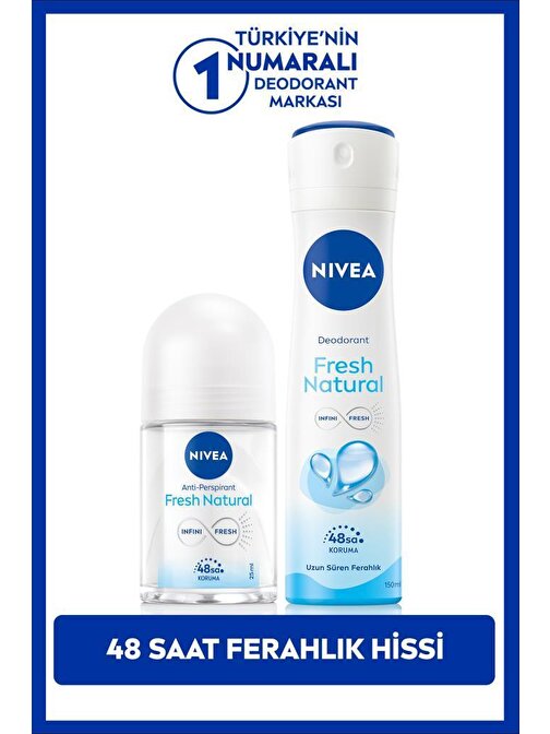 NIVEA Kadın Sprey Deodorant Fresh Natural 150ml ve Mini Roll-on Fresh Natural 25ml