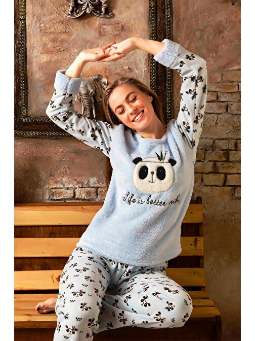 Nisanca Kışlık Kadın Welsoft Polar Pijama Takımı - Yeni Yıl Pijaması