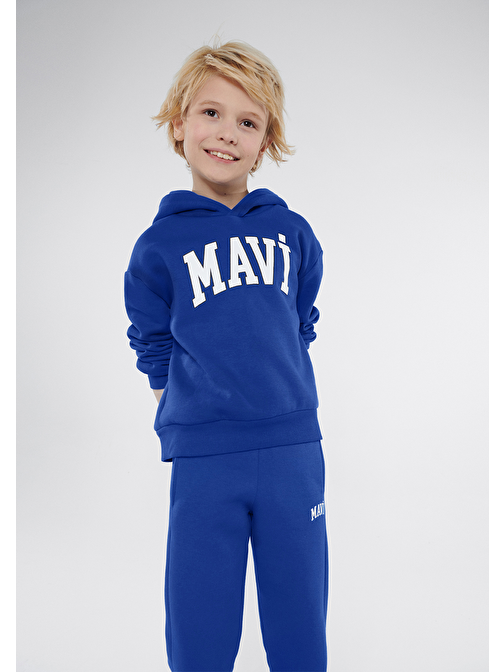 Mavi - Mavi Logo Baskılı Mavi Kapüşonlu Sweatshirt 6610110-70896