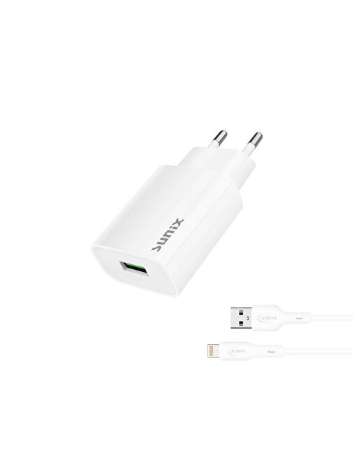 Sunix 2.6A USB-A Girişli Lightning Şarj Aleti Seti Beyaz S-27