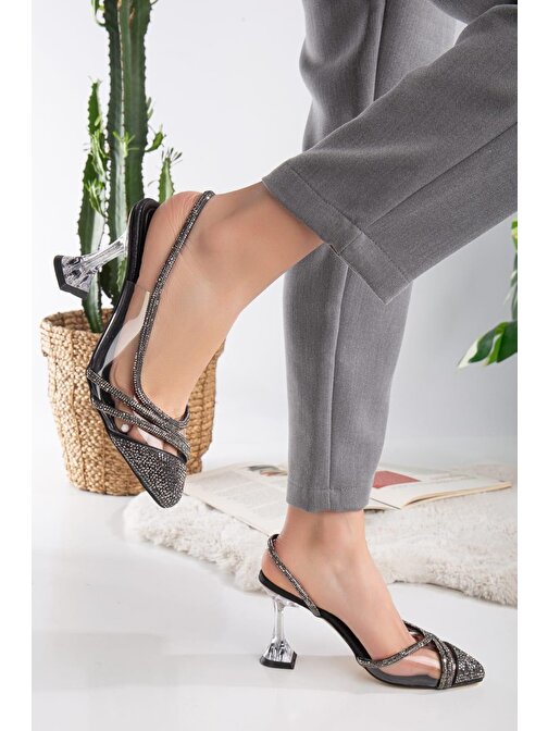 Tomiross Kadın Taşlı Şeffaf Topuklu Tarz Şık Ve Rahat Klasik ve Günlük Stiletto Ayakkabı AFRA-2519
