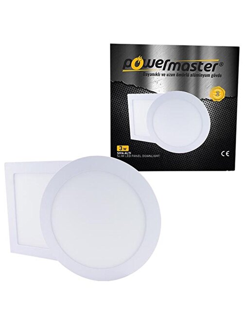 POWERMASTER 3 WATT SIVA ALTI 6500K BEYAZ YUVARLAK 70 MM SLIM LED-ECO SPOT PANEL