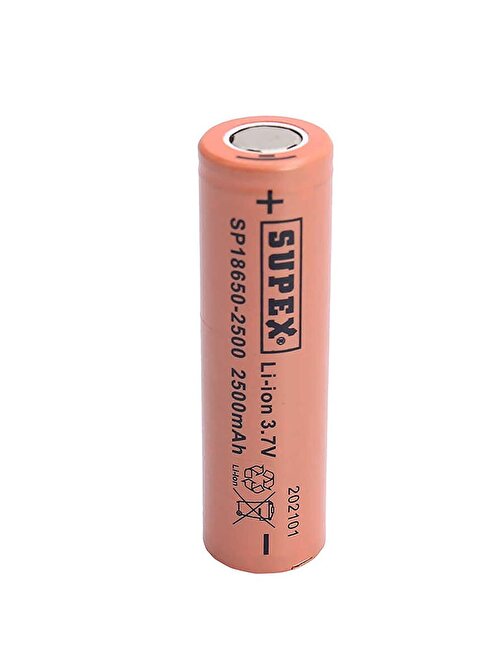 SUPEX 18650-2500 3.7 VOLT 2500 MAH DÜZ KAFA LI-ION PİL TEKLİ