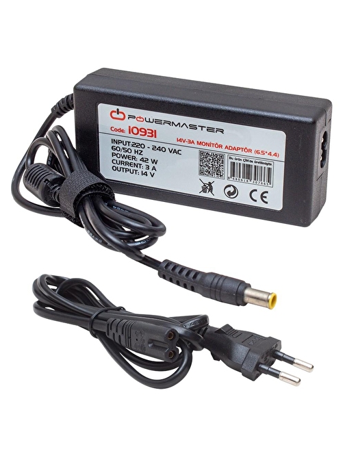 POWERMASTER PM-10931 14 VOLT - 3 AMPER 6.5*4.4 UÇLU PLASTİK KASA MASAÜSTÜ SAMSUNG MONİTÖR ADAPTÖRÜ