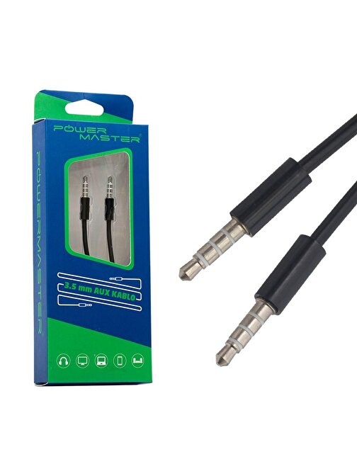 POWERMASTER PM-17601 3.5 MM ERKEK/ERKEK SİYAH 4 BOĞUMLU AUX STEREO 98 CM KABLO