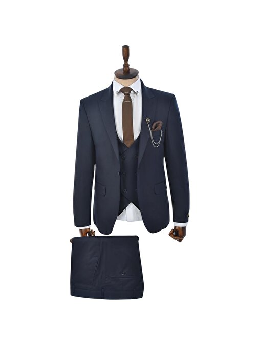 DeepSEA Erkek Lacivert Slim Fit Tek Düğme 3lü Takım Elbise 2301500
