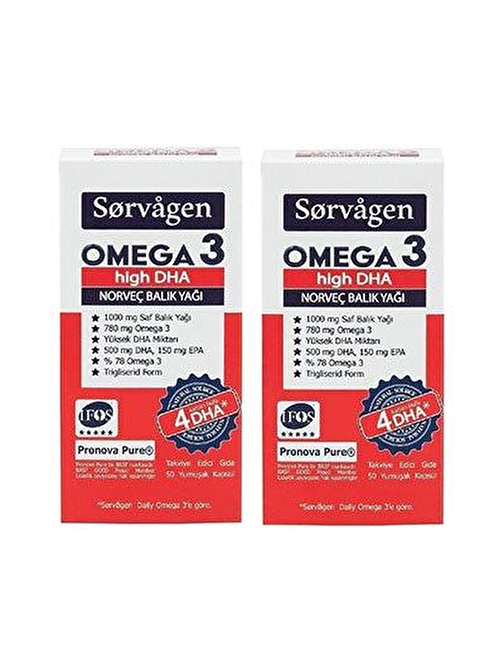 Sorvagen Omega-3 High DHA Norveç Balık Yağı 50 Kapsül 2'li Paket