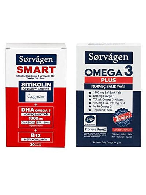 Sorvagen Smart Sitikolin DHA 30 Kapsül & Omega 3 Plus 60 Kapsül