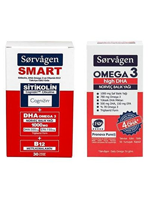 Sorvagen Smart Sitikolin 30 Kapsül & Omega 3 High DHA 50 Kapsül