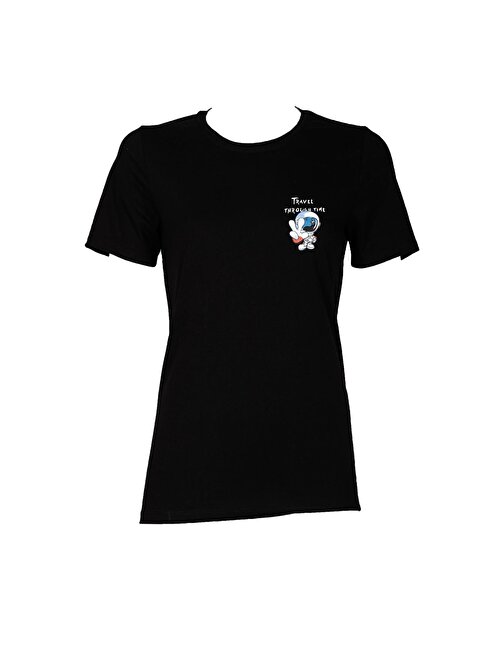 Astronot Baskı Trender Kadın T-Shirt SİYAH