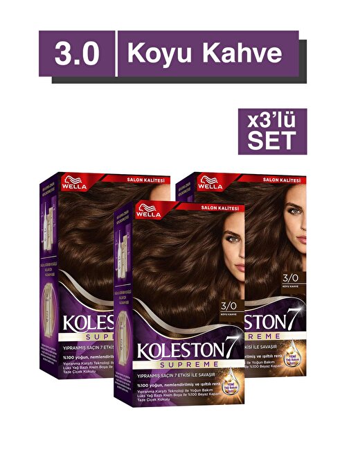Koleston Supreme Saç Boyası 3/0 Koyu Kahve x3' li Set