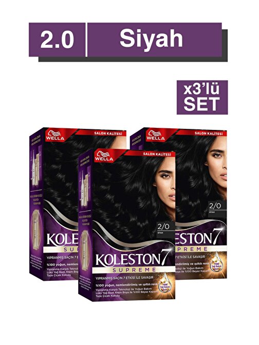 Koleston Supreme Saç Boyası 2/0 Siyah x3' li Set